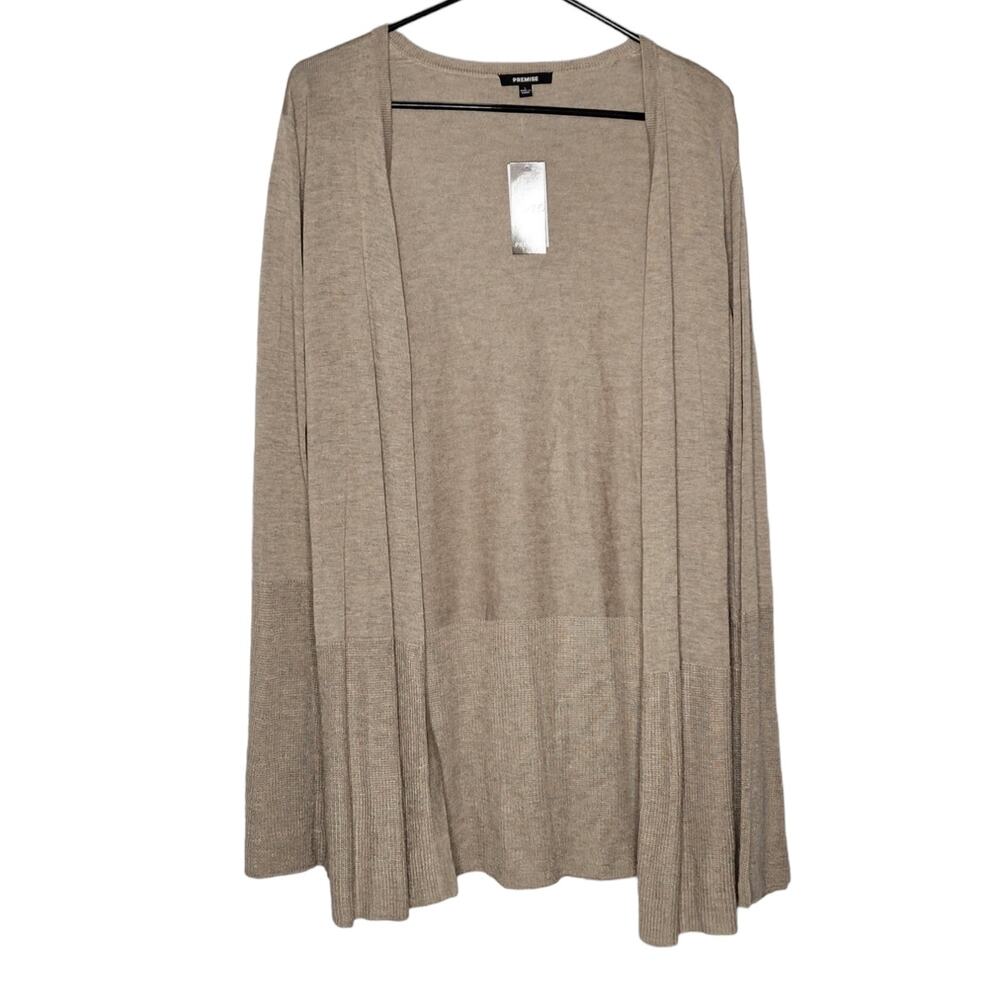 Premise Tan Ella Open Front Bell Sleeve Cardigan NEW Women's Large